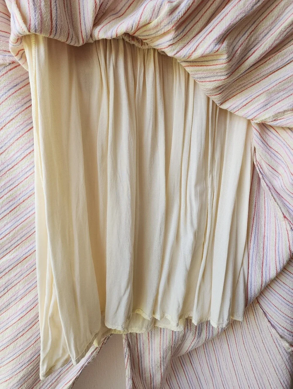 Free People Sunshine Eyes Linen Midi Dress Cream Stripe Puff-Sleeve Size XS